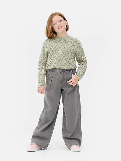 Pleated Wide Leg Jeans