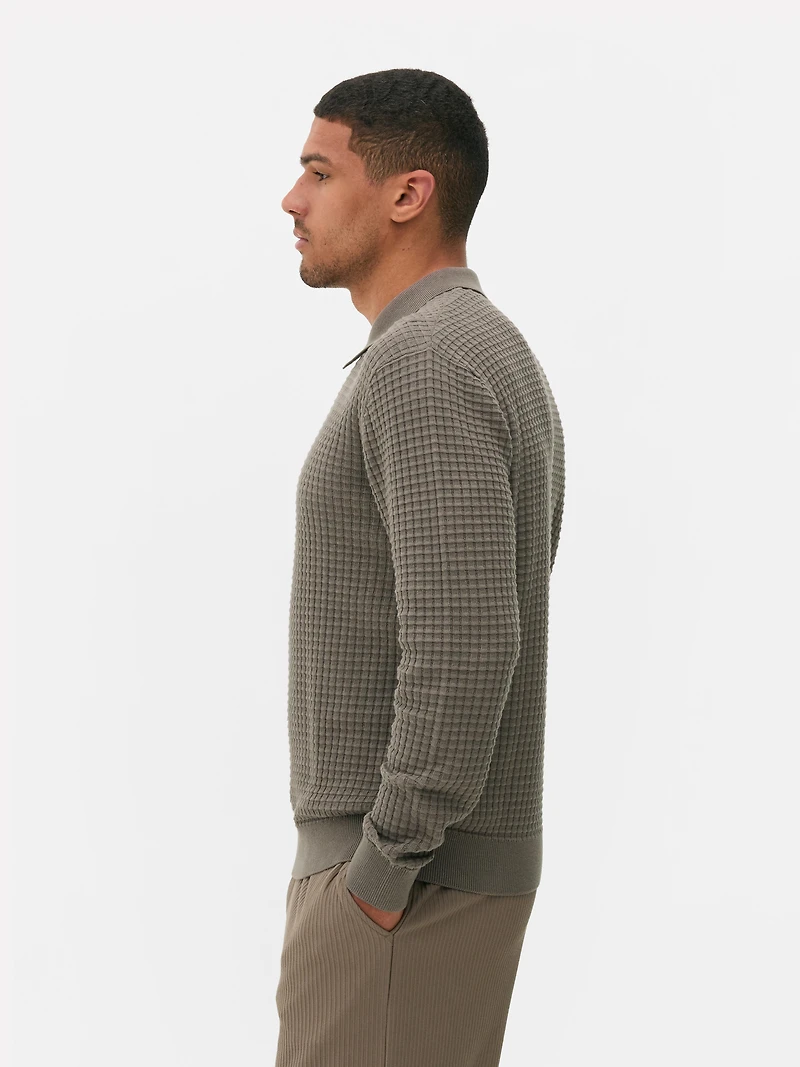 Textured Polo Sweater