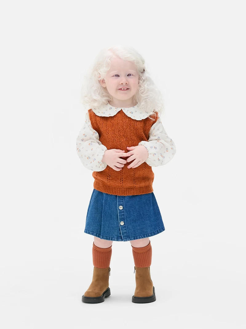 0-36mths | 2-in-1 Sweater, Blouse and Denim Skirt Set