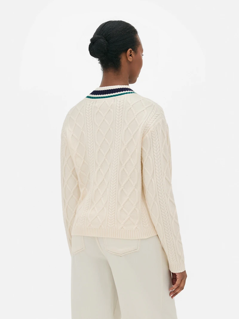 Collegiate Cable-Knit Sweater