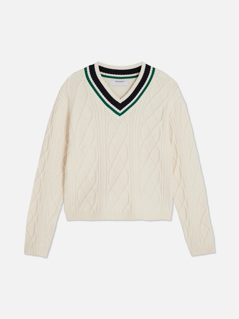 Collegiate Cable-Knit Sweater