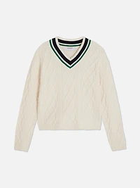Collegiate Cable-Knit Sweater