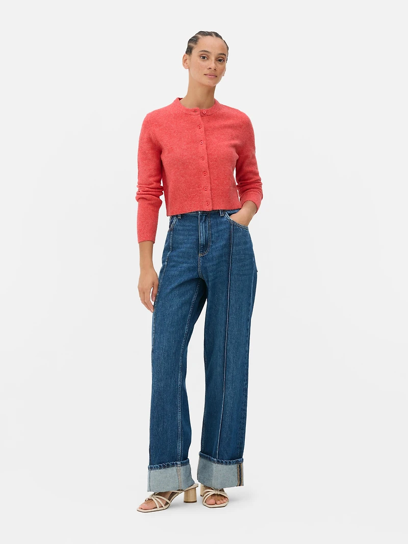 Cropped Crew Neck Cardigan