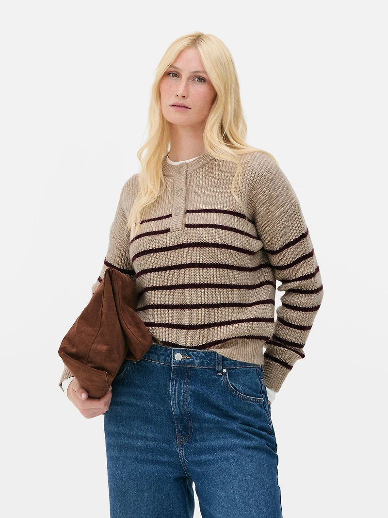 Knitted Button Placket Sweater