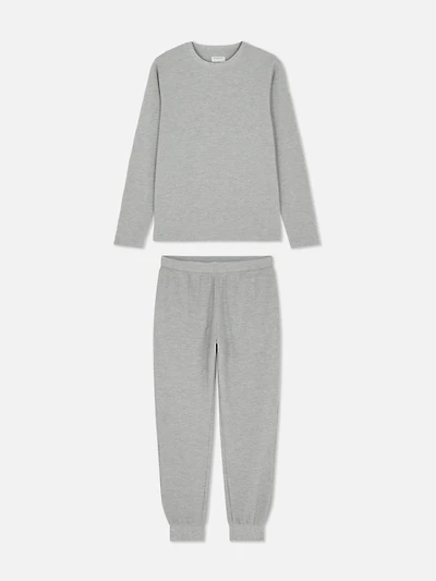 Men's Gray Heather Waffle Texture Long Pajamas