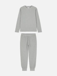 Men's Gray Heather Waffle Texture Long Pajamas