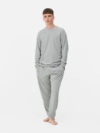 Men's Gray Heather Waffle Texture Long Pajamas