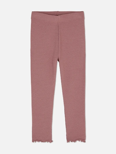 Girls Dark Pink 1.5-8yrs | Ribbed Lettuce Trim Leggings