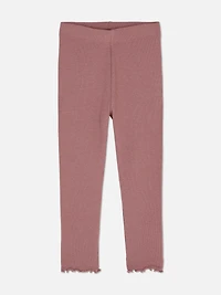 Girls Dark Pink 1.5-8yrs | Ribbed Lettuce Trim Leggings