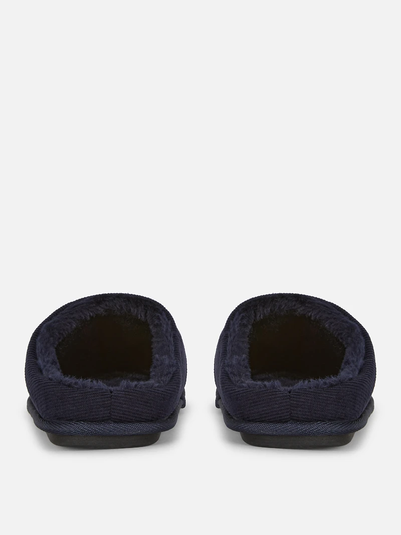 Men's Navy Corduroy Mule Slippers