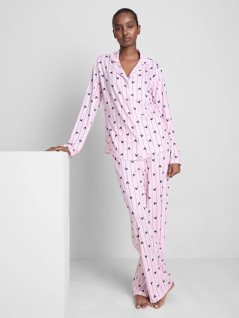 Women's Pink Disney Printed Boyfriend Pajama Set