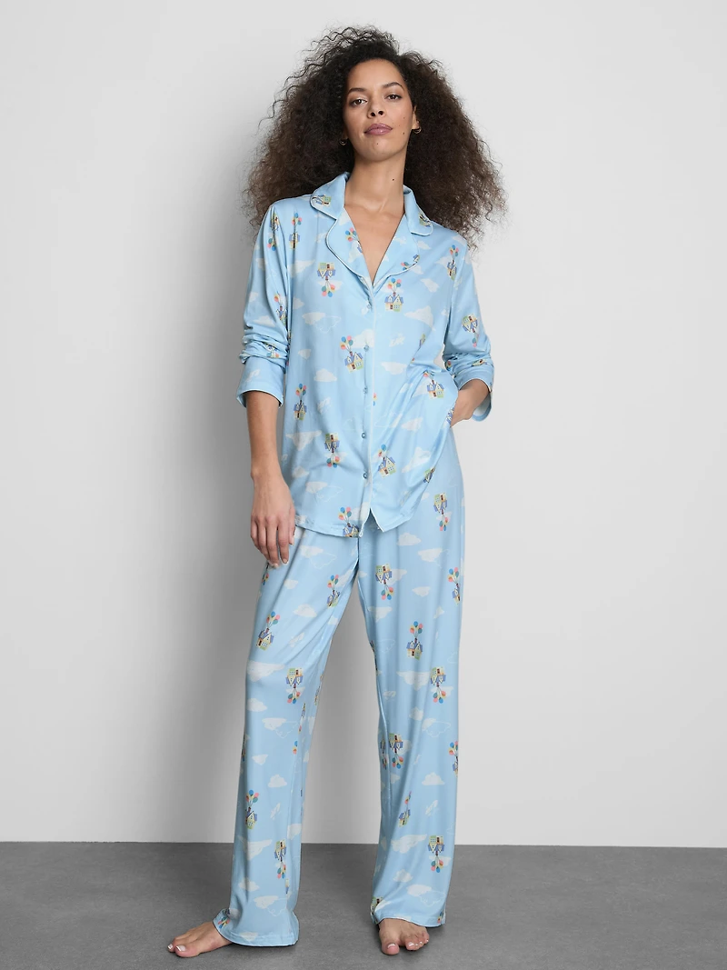 Women's Light Blue Disney Printed Boyfriend Pajama Set
