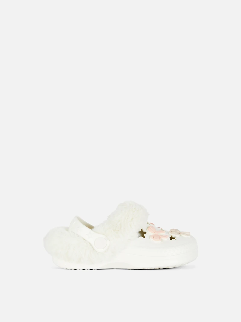 Bow Faux Fur Lined Clog Slippers