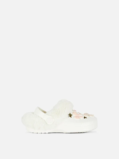 Bow Faux Fur Lined Clog Slippers