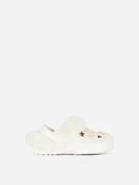 Bow Faux Fur Lined Clog Slippers