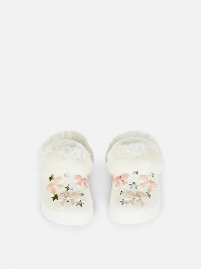 Bow Faux Fur Lined Clog Slippers