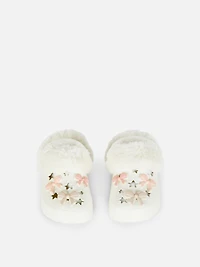 Bow Faux Fur Lined Clog Slippers