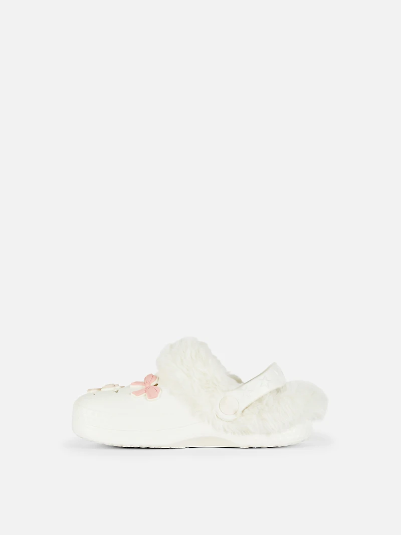 Bow Faux Fur Lined Clog Slippers