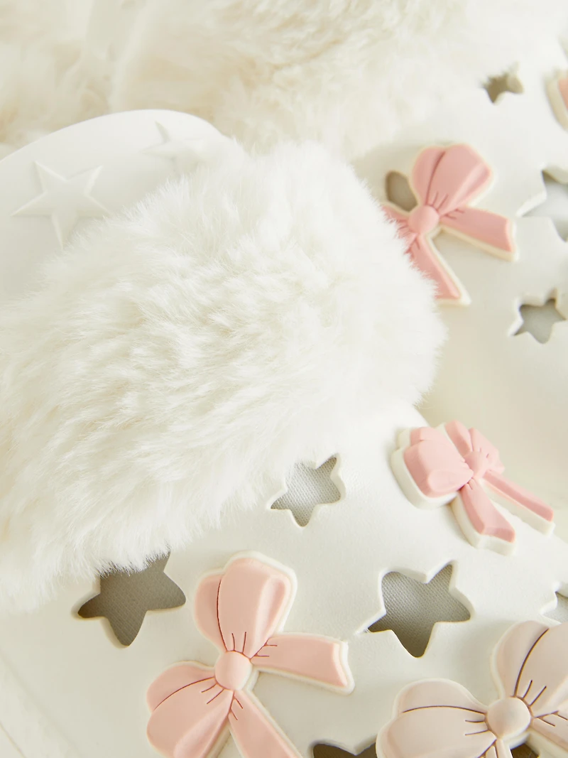 Bow Faux Fur Lined Clog Slippers