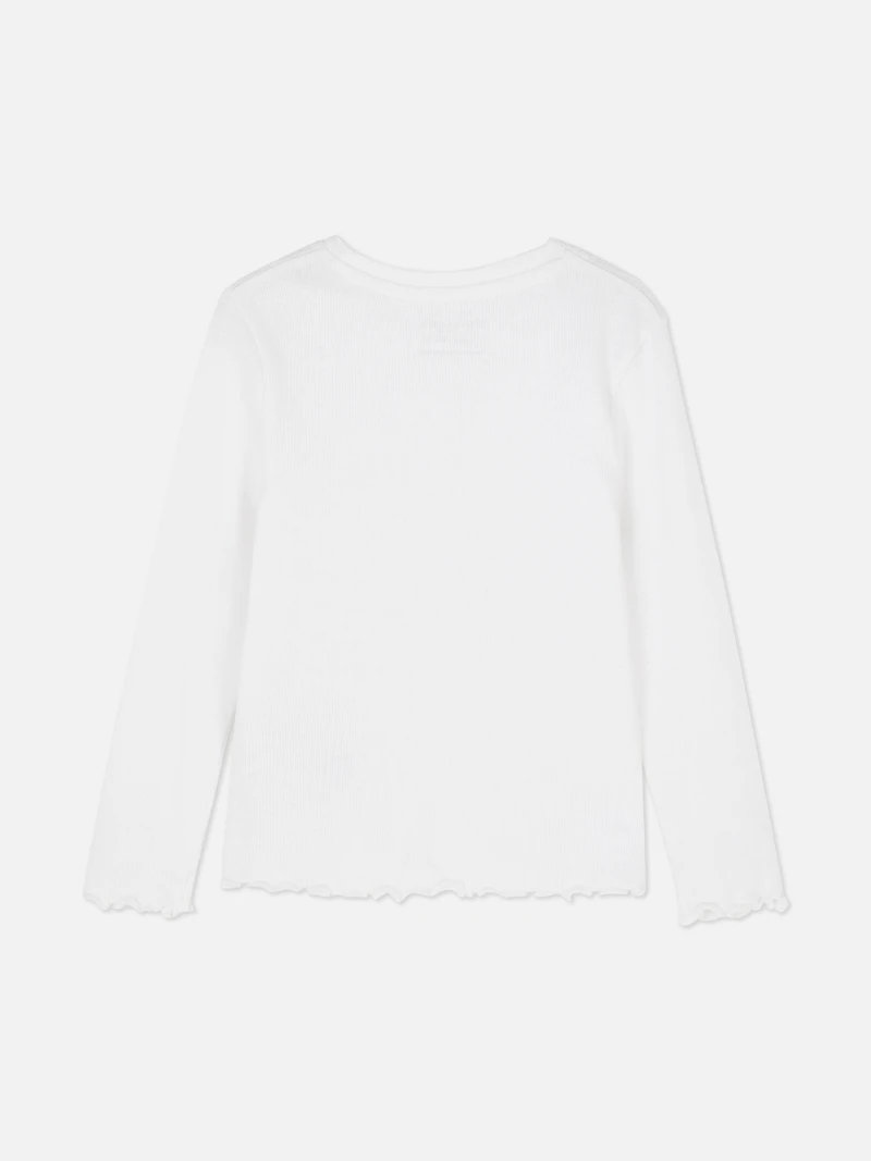 Girls White 1.5-8yrs | Ribbed Long-Sleeve T-Shirt