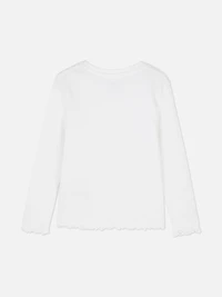Girls White 1.5-8yrs | Ribbed Long-Sleeve T-Shirt