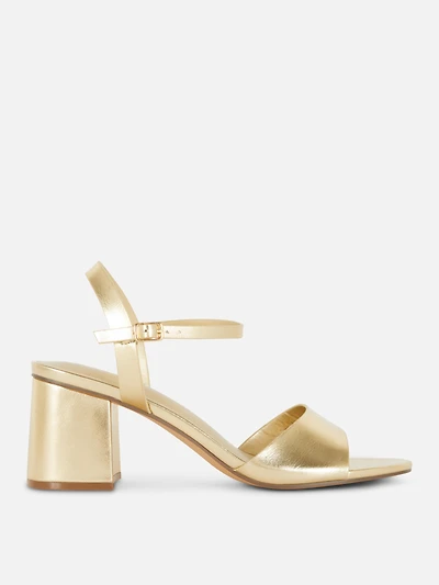 Metallic Block Heel Sandals