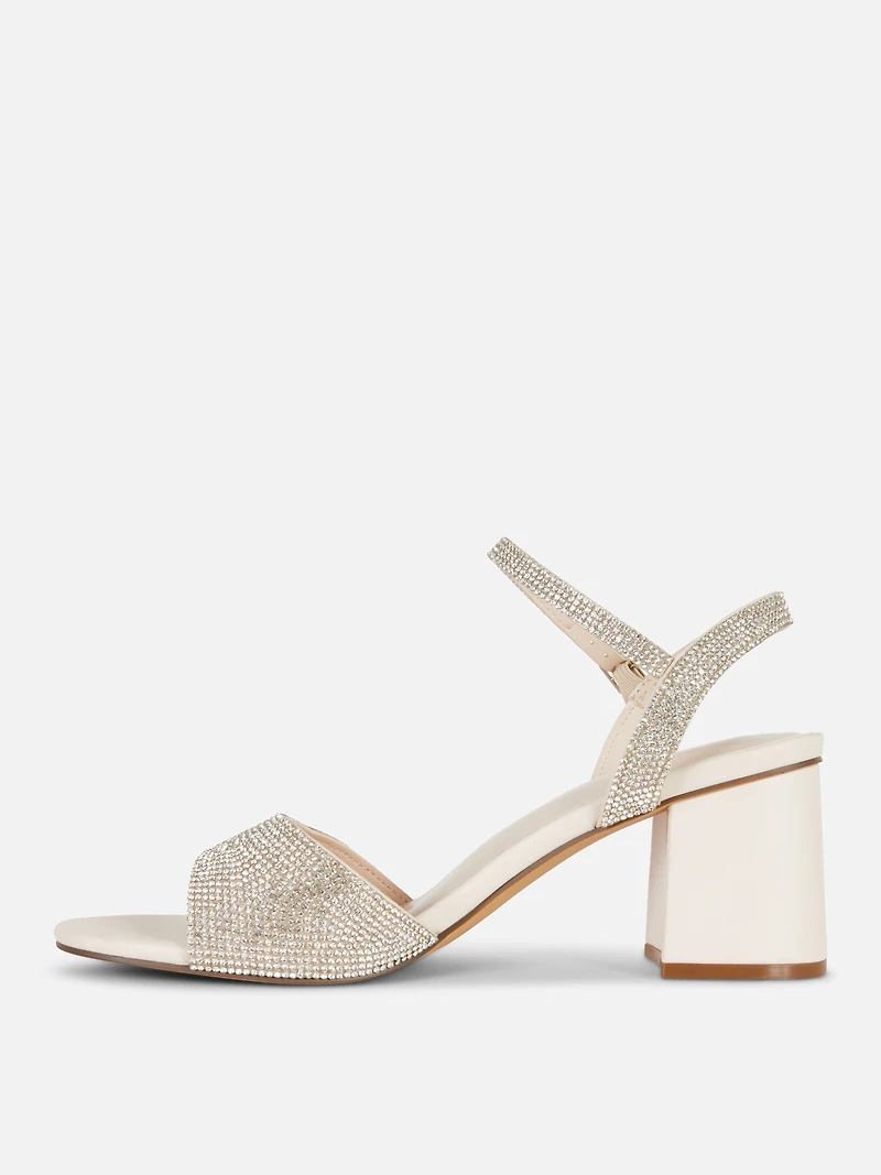 Rhinestone Block Heel Sandals