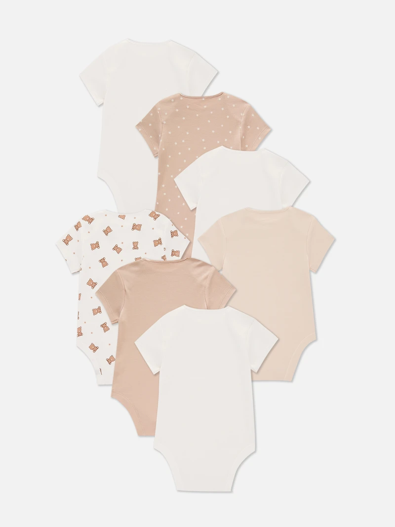 Baby Boys;Girls;Unisex Taupe 0-36mths | 7pk Short Sleeve Bodysuits