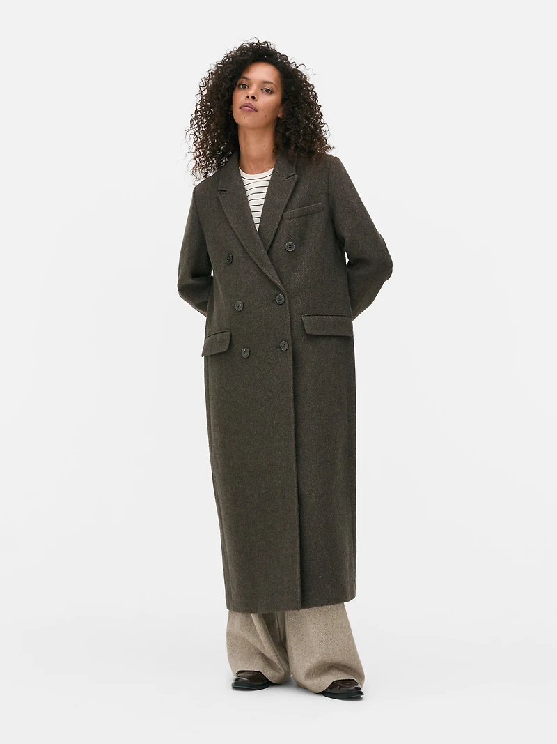 The Edit Double Breasted Herringbone Coat