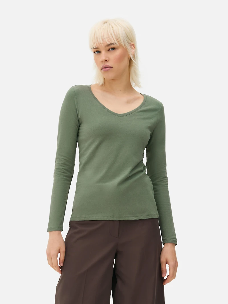 Long-Sleeve V-Neck Top