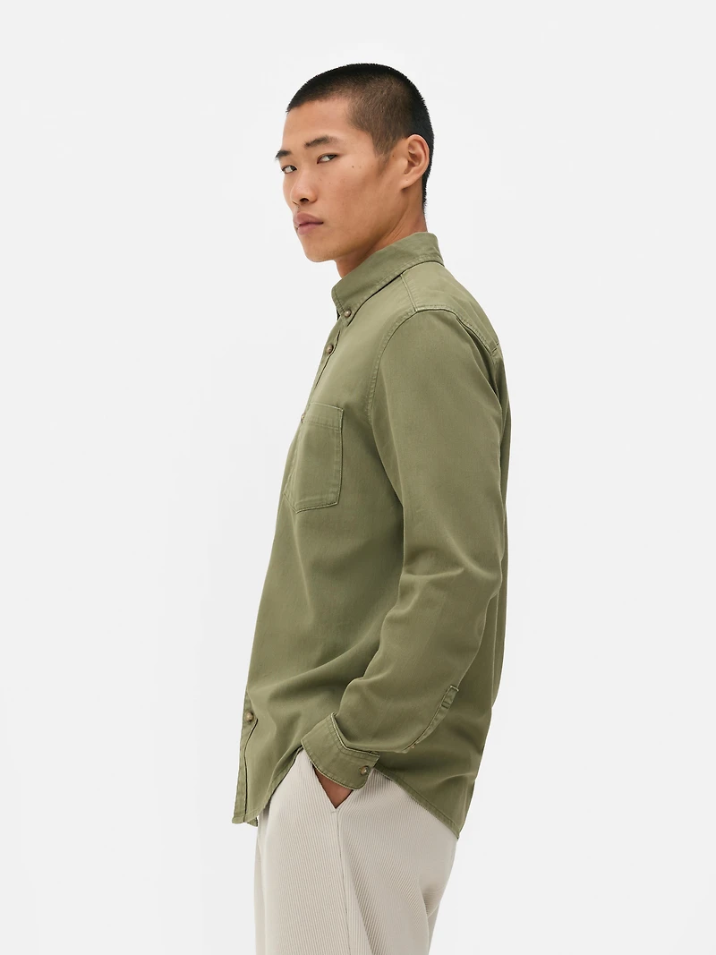 Men's Green Long Sleeve Twill Shirt