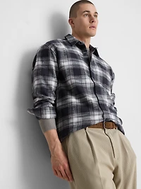 Men's Navy Textured Check Long Sleeved Shirt
