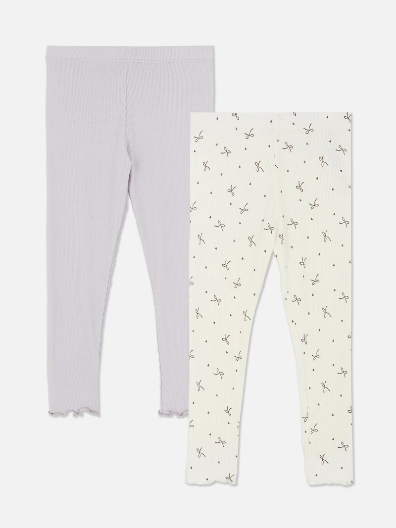 0-36mths | 2pk Ribbed Lettuce Trim Leggings