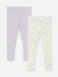 0-36mths | 2pk Ribbed Lettuce Trim Leggings