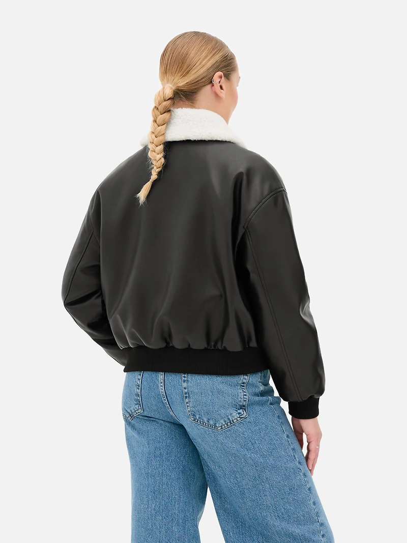 Faux Leather Bomber