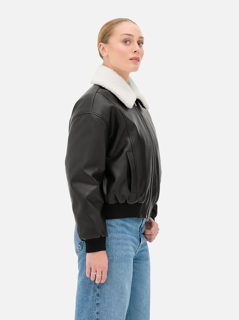 Faux Leather Bomber