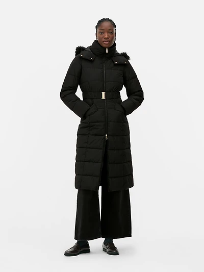 Longline Cinched Waist Puffer Jacket