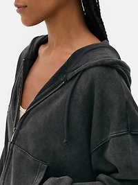 Acid Wash Zip Through Hoodie
