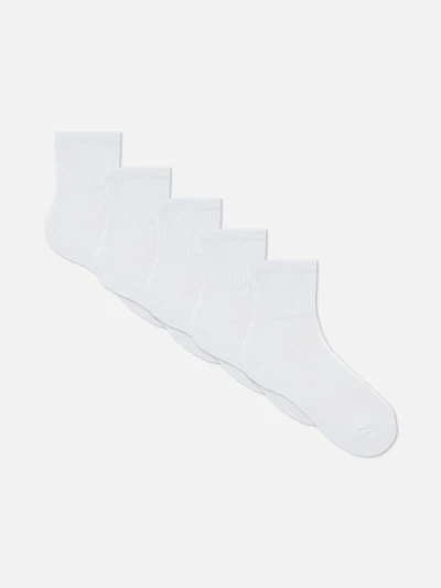 Men's White 5-Pack Ribbed Ankle Socks