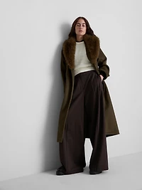 Belted Plush Collar Longline Coat