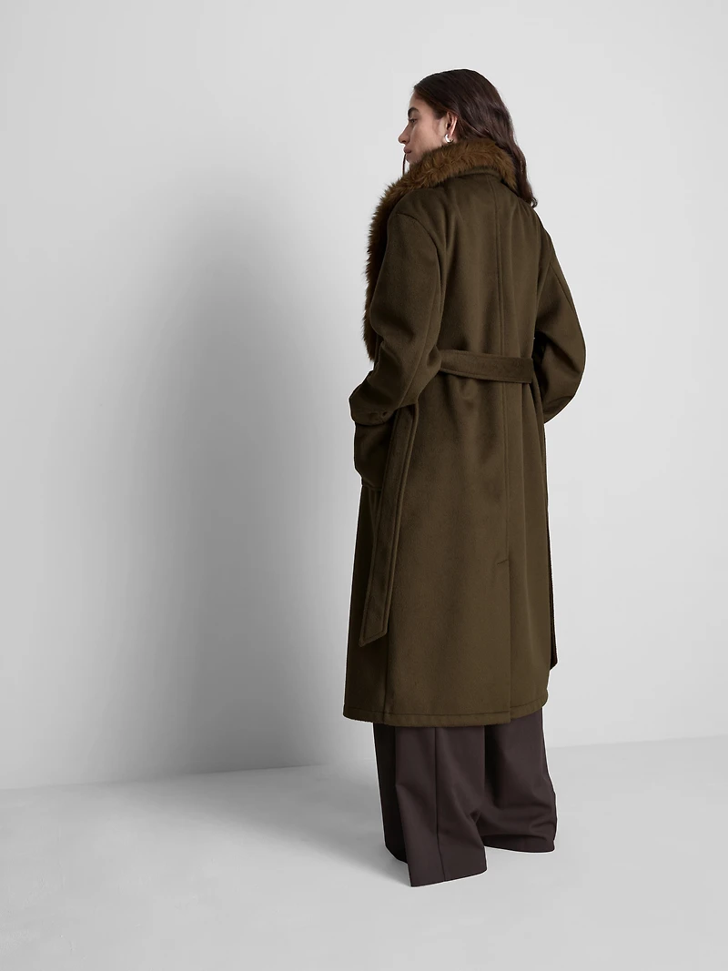 Belted Plush Collar Longline Coat