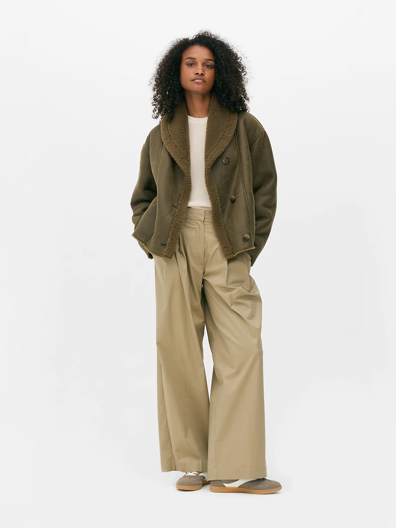 Faux Shearling Shawl Jacket