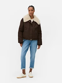 Padded Faux Fur Collar Jacket