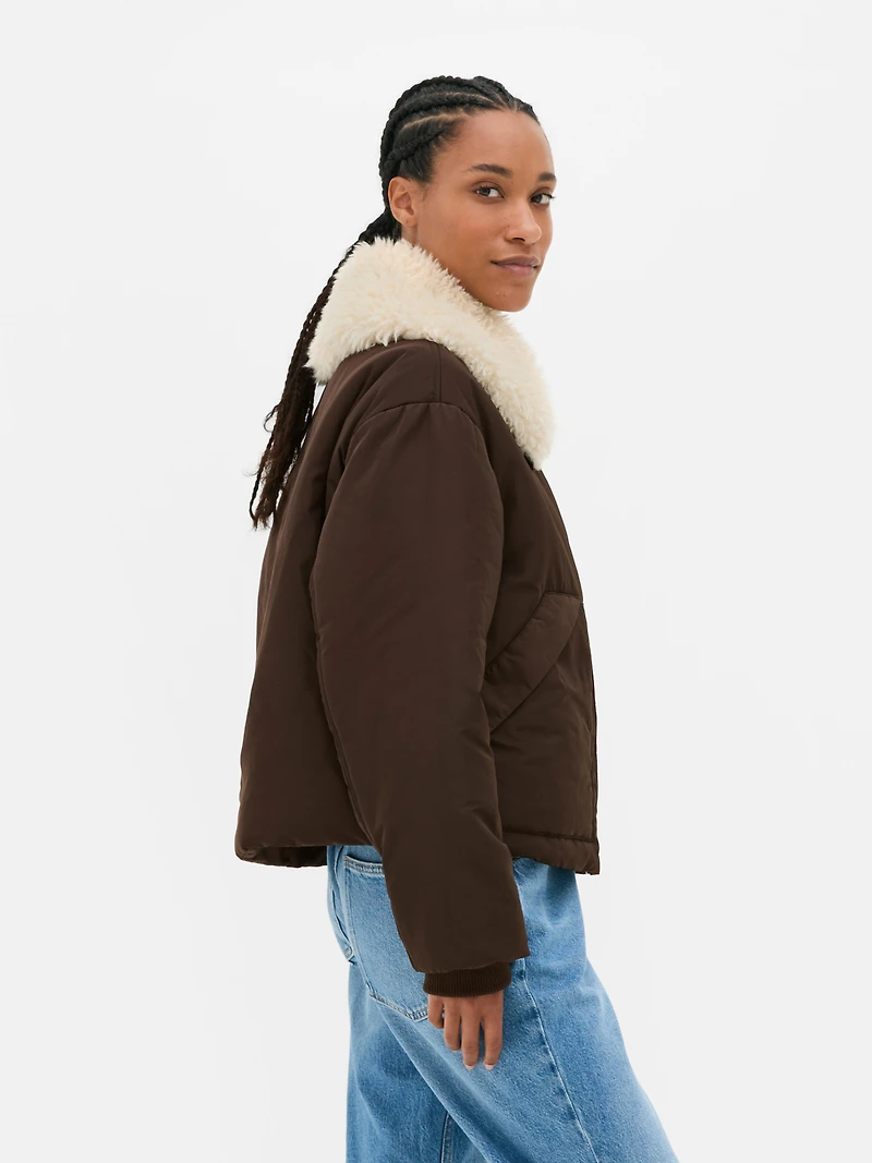 Padded Faux Fur Collar Jacket