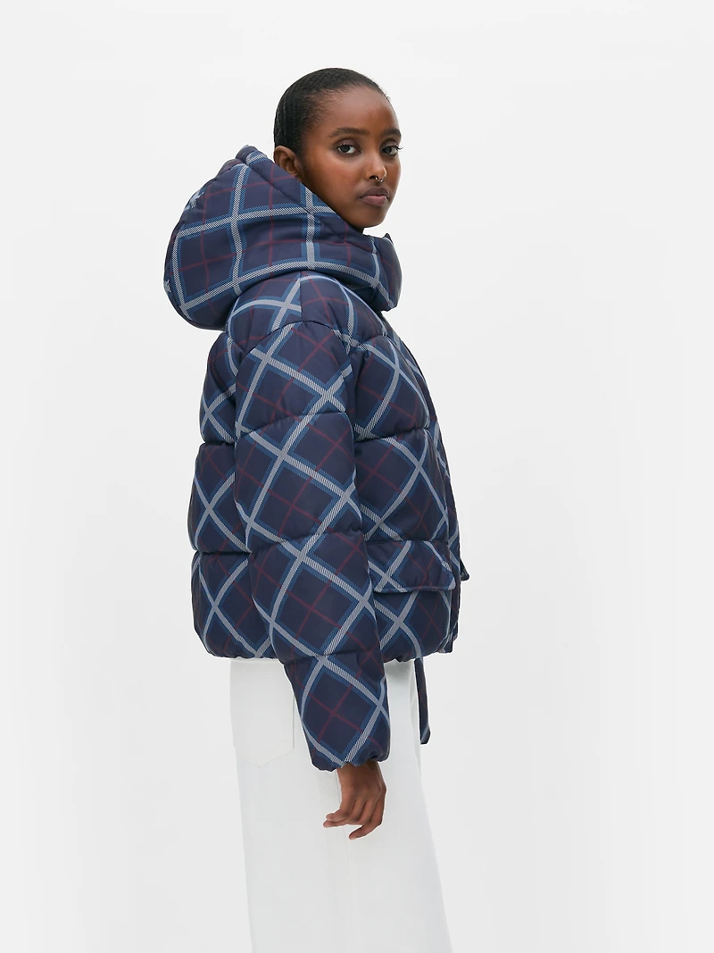 Short Check Puffer Jacket