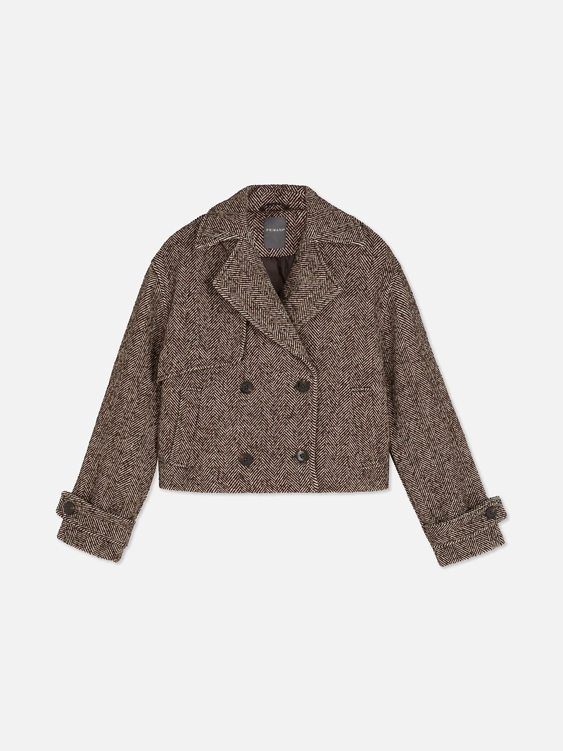 Cropped Textured Trench Coat