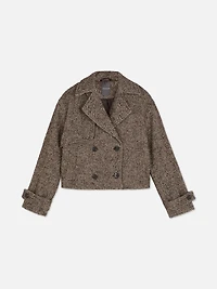 Cropped Textured Trench Coat