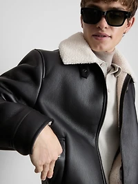 Faux Leather Aviator Jacket