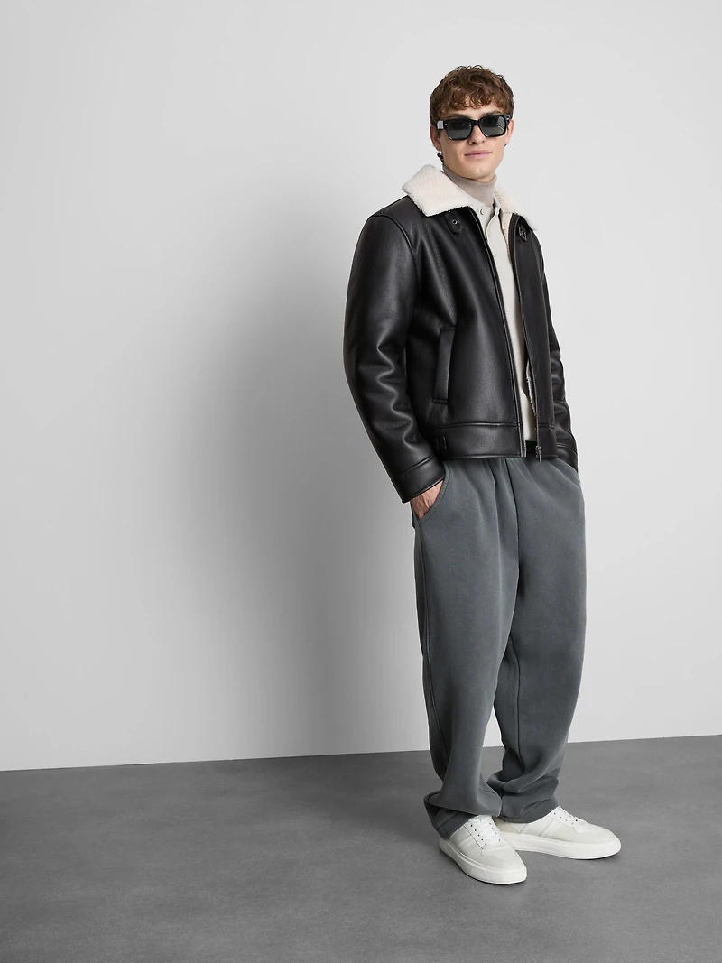 Faux Leather Aviator Jacket