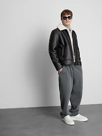 Faux Leather Aviator Jacket